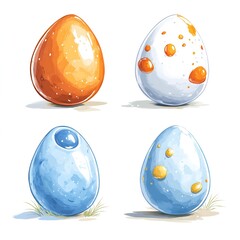 Four Colorful Fantasy Eggs, Unique Designs, and Vibrant Illustrations