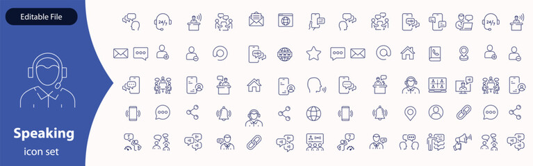 Speaking line editable icon set. Communication icons collection. Containing discussion, speech bubble, talking, consultation, conversation and more. vector illustration.