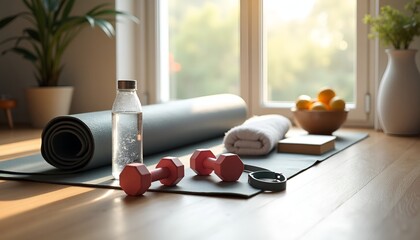 Wellness Lifestyle Concept – Fitness Equipment and Self-Care Items
