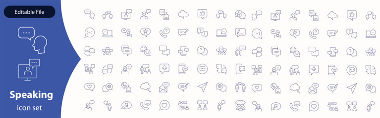 Speaking line editable icon set. Communication icons collection. Containing discussion, speech bubble, talking, consultation, conversation and more. vector illustration.