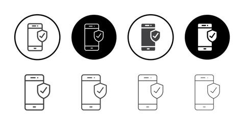 Secured phone icon Symbol line set