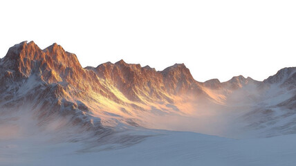 Obraz premium Realistic Snowy Mountain During Sunset with Glowing Edges Transparent Background