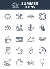 set of summer icons, beach, travel, sea