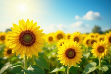 Fototapeta premium Vibrant sunflowers in full bloom, sunny field , bloom, flower, day