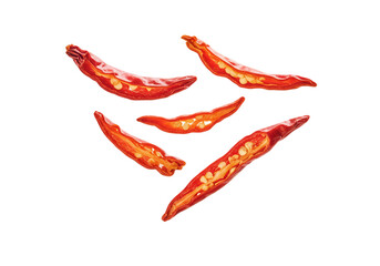 Creative Layout of Sliced Dried Chilies Isolated on Transparent Background