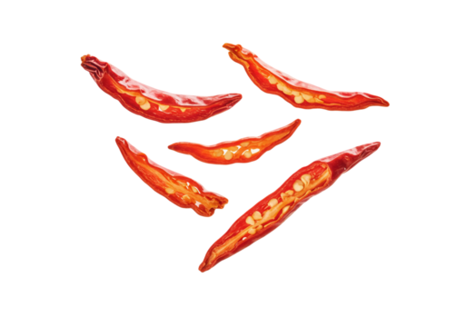 Creative Layout of Sliced Dried Chilies Isolated on Transparent Background