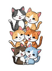 A cute cartoon vector illustration depicts a funny black and white drawing of a cat and dog, alongside a tiny mouse, showcasing a fun design with feline and domestic animals