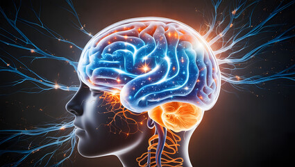 "Human Brain Illustration with Neural Connections"

