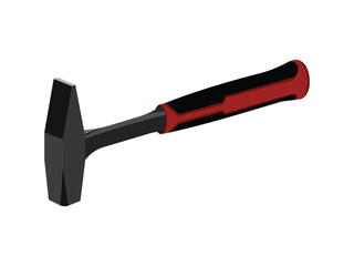 Realistic illustration of a blacksmith hammer with black and red handle isolated on white background