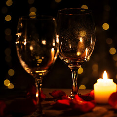 Romantic Wine Glasses with Candlelight and Bokeh Glow