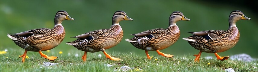 Ducks on Grassy Meadow