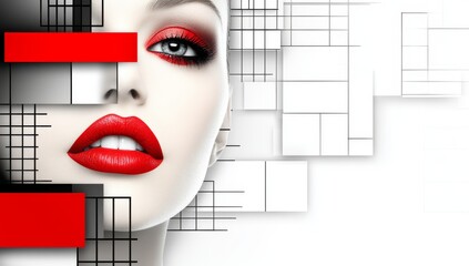 A straightforward yet abstract collage featuring geometric shapes, arrows, and parts of a human face, all in a vibrant and visually appealing design