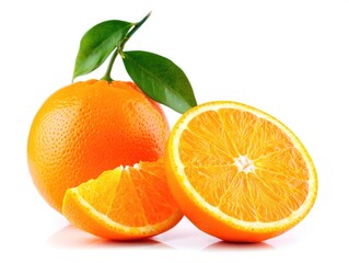 Bright and fresh oranges sliced with vibrant color and rich texture showcased on white background