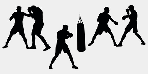 Silhouettes, Boxer Men Silhouettes, Athletic, Collection, EPS 10, Sport Silhouette, Martial Arts, Isolated, Lifestyle, Vector illustration