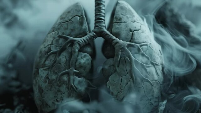  cracked human lungs surrounded by white smoke, serving as a stark reminder of the health damage caused by smoking