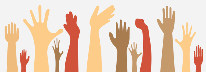 series of silhouetted hands raised high in unison icon vector illustration .