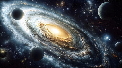 Planets of the solar system against the background of a spiral galaxy in space. national asteroid day