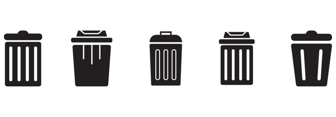 Trash bin. Vector isolated icons. Black vector trash dusbin sign icon isolated elements.  