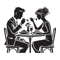 Couple Eating Silhouette - Minimalist Couple Eating Together - Couple eating Illustration - Couple Eating art - Couple Eating Design.