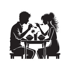 Couple Eating Silhouette - Minimalist Couple Eating Together - Couple eating Illustration - Couple Eating art - Couple Eating Design.