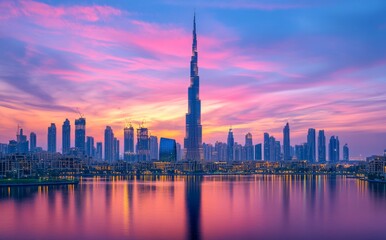 Fototapeta premium A time-lapse view of a futuristic city at dusk, with motion blur capturing digital light trails that emphasize smart roads, automation, and intelligent infrastructure