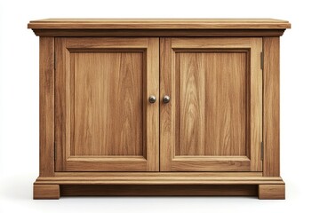 Wooden Cabinet with Doors on White Background