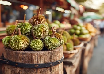 Durian fruit stall in market.