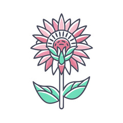 Obraz premium A Delicate Pink Flower with Teal Leaves Artistic Illustration