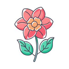 A vibrant illustration of a single pink flower with green leaves a beautiful botanical drawing