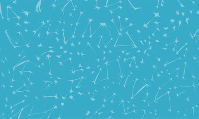 Blue background pattern featuring scattered white dandelion seeds blowing in the wind creating a serene natural design
