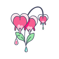 Lovely Bleeding Heart Flowers Botanical Illustration with Pink and Teal Accents