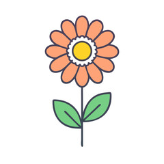A Simple Illustration of a Peach Colored Flower with Green Leaves and Yellow Center