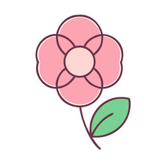 A Cute Pink Flower with a Single Green Leaf Simple Illustration