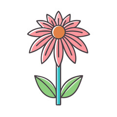 A Lovely Pink Flower with Green Leaves Illustration A Vibrant and Cheerful Floral Design Element