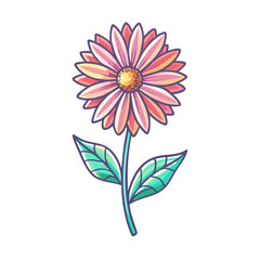A Delicate Pink Flower with Teal Leaves Botanical Illustration