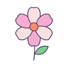 A lovely pink flower with five petals and a green leaf a cute simple illustration of springtime floral beauty