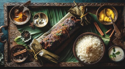 Spiced Meatloaf on Banana Leaf: A Rich, Aromatic Indian Culinary Scene