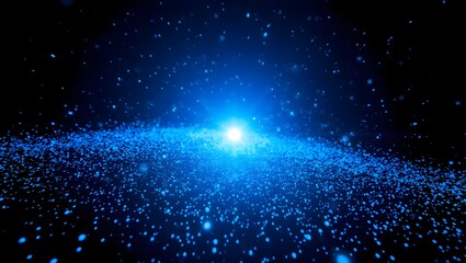 Blue light burst in starry dark background forming glowing galaxy scene