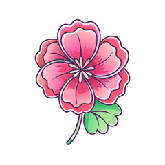 A Delicate Pink Flower with Green Leaves Illustration Graphic Design Art