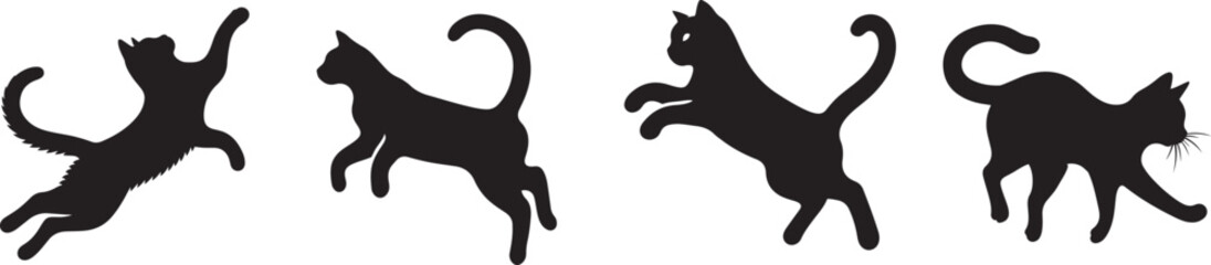 Jumping Cat Mid Air in playful silhouette vector illustration bundle for active feline moments