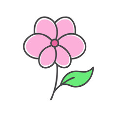 A Simple Drawing of a Pink Flower with a Single Green Leaf