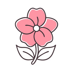 A Delicate Pink Flower with Two Leaves Simple Line Art Illustration Graphic Design Element
