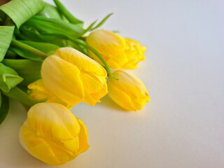 A Stunning and Vibrant Yellow Tulips Bouquet Beautifully Arranged Against a White Background