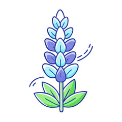 Beautiful Blue and Green Lupine Flower Illustration Colorful Nature Botanical Spring Bloom Graphic Design