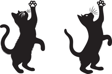 Playful Cat Reaching Up Paw in fun silhouette vector illustration bundle for energetic feline designs