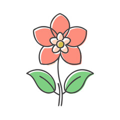 A Simple Drawing of a Delicate Coral Flower with Green Leaves