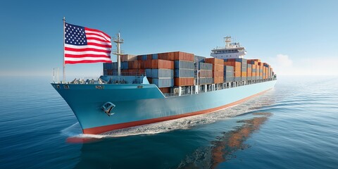 TAX War tariff concept. US flag raising with digital wall and tariff themes