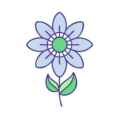 A delightful illustration of a light purple flower with green leaves a charming floral design