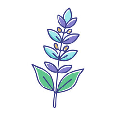 A Delicate Illustration of a Pastel Purple and Teal Flower with Green Leaves