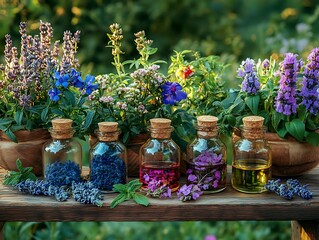 Herbal Oils on Wooden Shelf